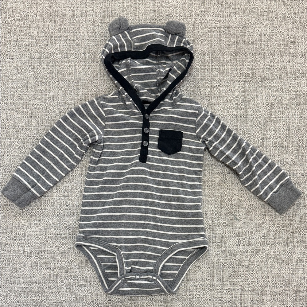 Carter's Gray and White Striped Hooded Bodysuit